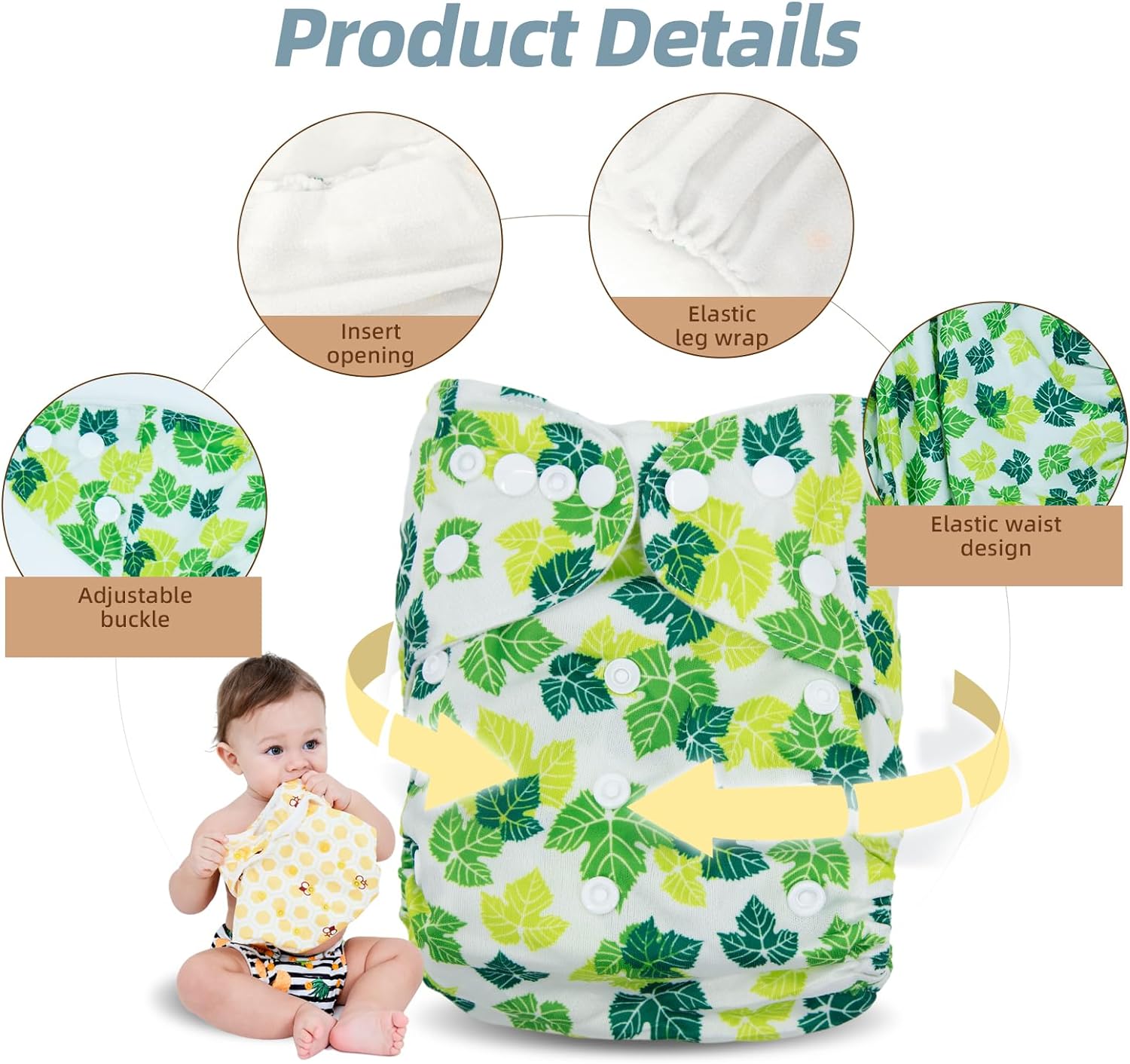 Baby Cloth Nappies Babies 10 Pack Washable Nappies Diapers 5 Cloth Diapers & 5 Reusable Nappies Inserts Adjustable Super Absorbent Pocket Nappy Infants (Gray Unicorn Flamingo Rabbit Lemon) - Image 2